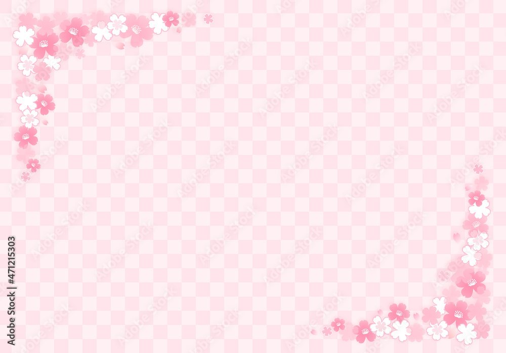 イラスト素材: 桜柄のフレーム　市松模様の淡いピンクがバック
