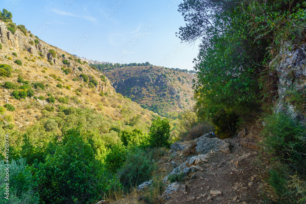 Mountains and valleys landscape in the Amud Stream Nature Reserve