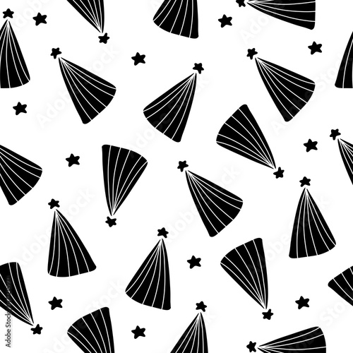 Seamless pattern of Christmas trees. Merry Christmas. Vector illustration, hand drawing