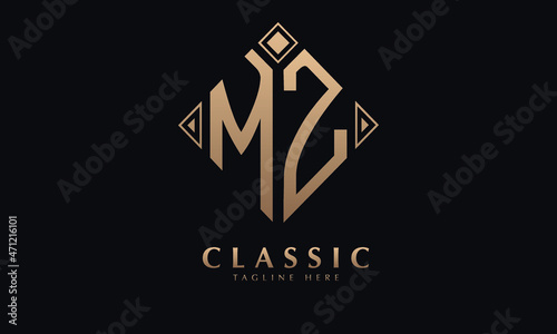 Alphabet MZ or ZM diamond illustration monogram vector logo template