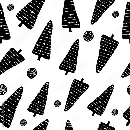 Seamless pattern of Christmas trees. Merry Christmas. Vector illustration, hand drawing