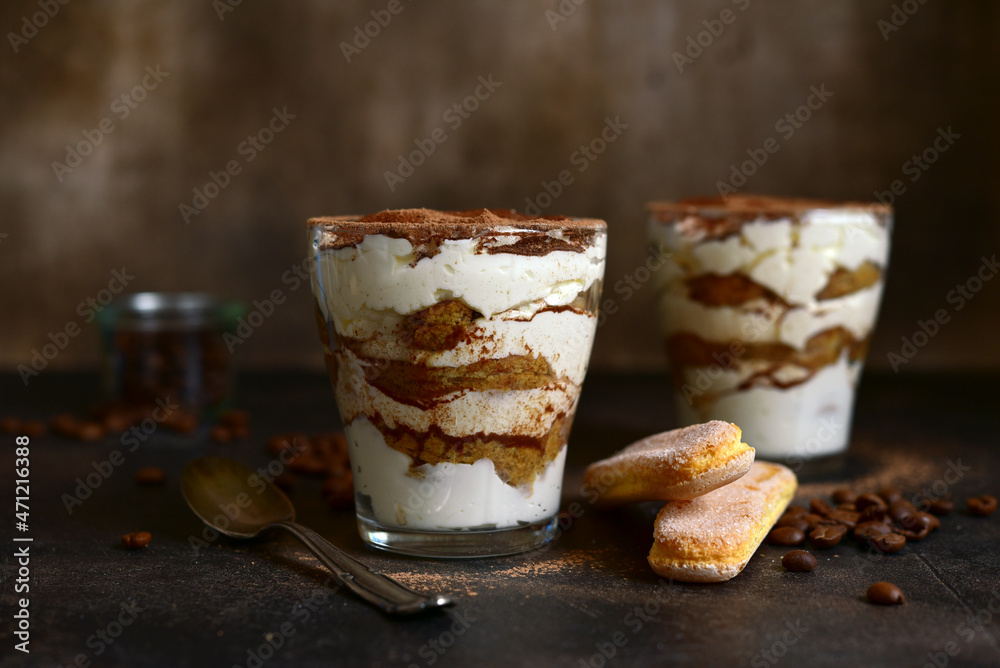Tiramisu - traditional italian coffee dessert from mascarpone cheese and biscuit.