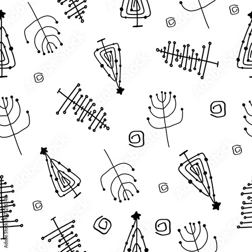 Seamless pattern of Christmas trees. Merry Christmas. Vector illustration, hand drawing