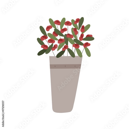 Flower bunch in vase. Blooming floral bouquet in bucket. Fresh cut pretty bud...