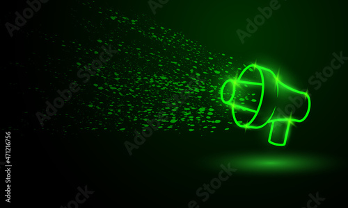 Linear neon megaphone and grain texture sound. Promotion conceptual neon shout banner.
