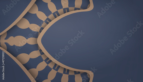 Background blue with mandala brown ornament for design under your logo