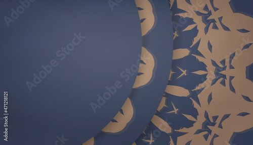 Background blue with mandala brown ornament for design under your logo