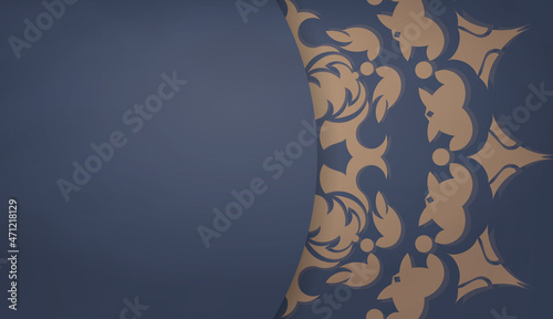 Background blue with mandala brown ornament for design under your logo