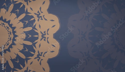 Background in blue color with mandala brown pattern for design under logo or text
