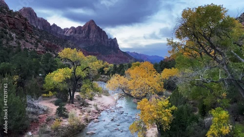 Classic Zion view at early cloudy fall morning photo