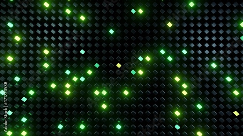 Wallpaper Mural 3d render. 3d abstract dark geometric bg with gray cubes flash with green neon light randomly. Cubes form a flat structure. Creative simple motion design bg with 3d objects Torontodigital.ca