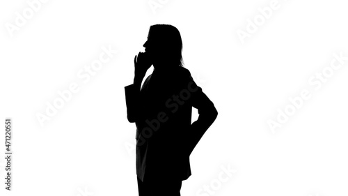 Photo of talking on phone woman's silhouette on isolated white background