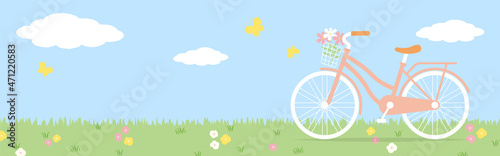 vector background with a bicycle on the meadow for banners, cards, flyers, social media wallpapers, etc.