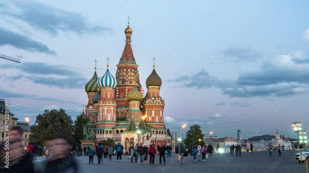 Moscow Kremlin, Red Square. St Basils Cathedral. Evening