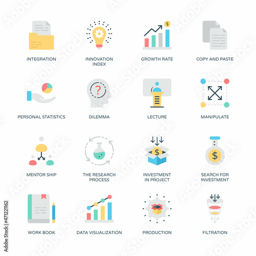 Business and Flat icons, stroked - Vectors