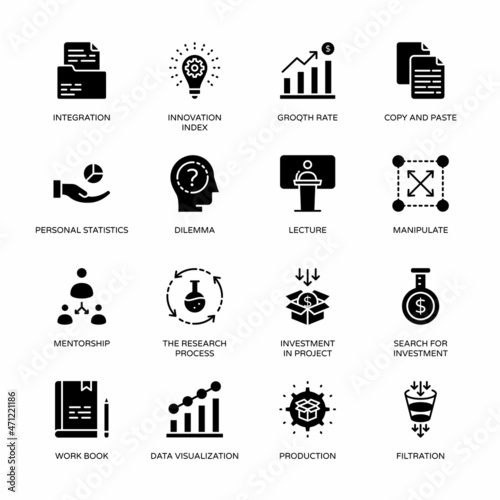 Business and Flat Circle icons, stroked - Vectors