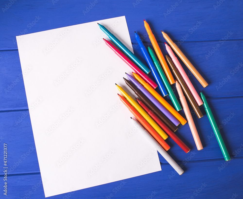 White paper and markers for childrens creativity