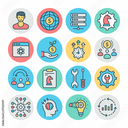 Business and Finance Filled Circle icons, stroked - Vectors