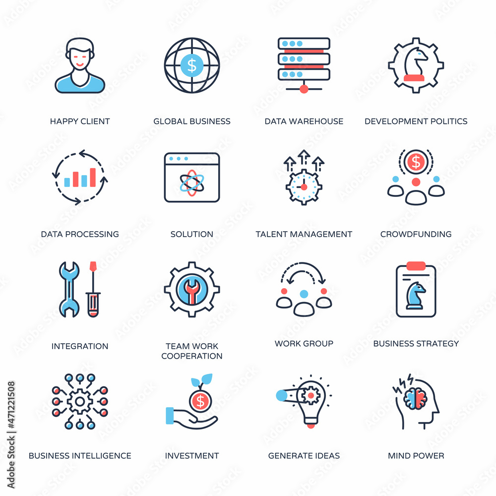 Business and Finance Filled Line icons, stroked - Vectors