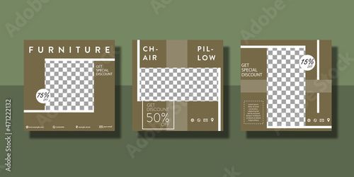 set of furniture promotion sale social media post or flyer template