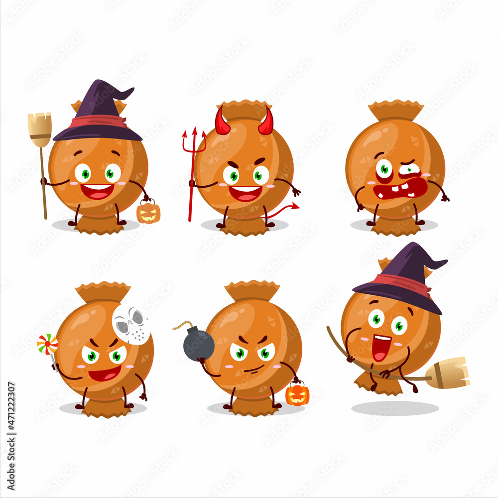 Halloween expression emoticons with cartoon character of orange candy wrap Halloween expression emoticons with cartoon character of orange candy wrap