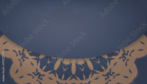 Background in blue with brown mandala ornament and a place for your logo