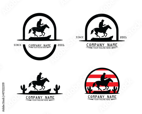 Cowboy logo collection set riding a horse