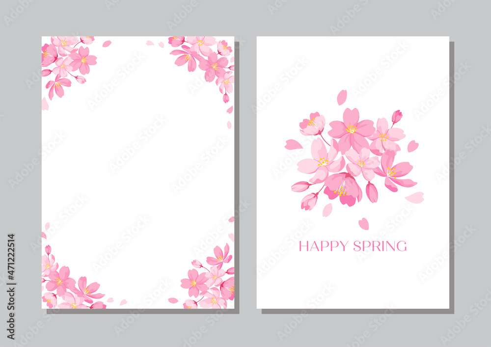 桜の花の装飾フレーム 2点セット　背景イラスト　デザイン用のベクター素材