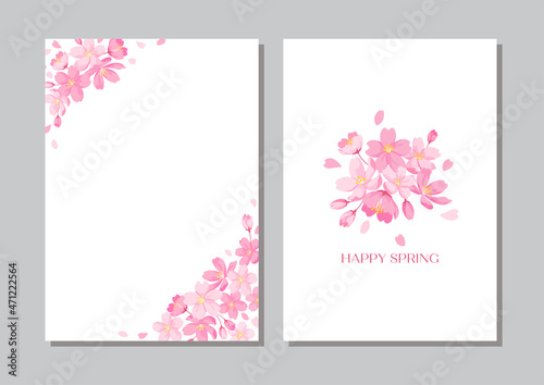 桜の花の装飾フレーム 2点セット　背景イラスト　デザイン用のベクター素材