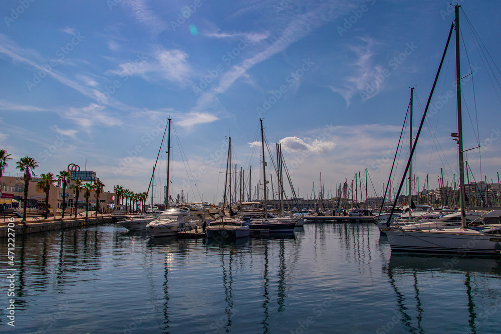seaside landscape with yacht port in Alicante Spain on a summer warm sunny day