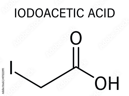 Iodoacetic acid molecule. Toxic alkylating agent. Skeletal formula.