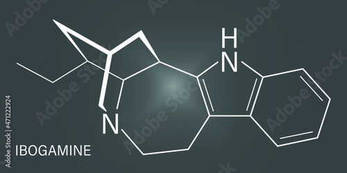 Ibogamine alkaloid molecule, found in Tabernanthe iboga. Skeletal formula.	 photo