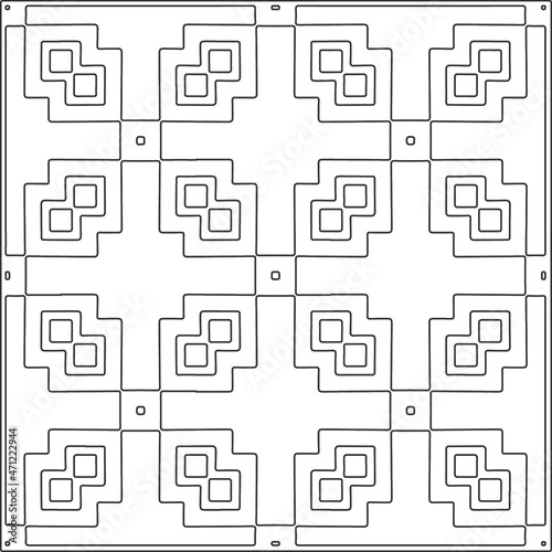 Vector pattern with symmetrical elements . Repeating geometric tiles from striped elements.Monochrome texture.Black and white pattern for wallpapers and backgrounds.