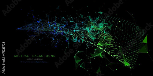Abstract technology background with polygonal grid analyze. Analytics algorithms data. Quantum computing concept. Big data. Banner for business, science and technology.