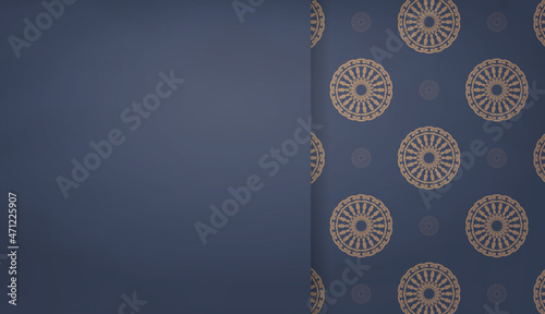 Background in blue with indian brown ornaments and logo space
