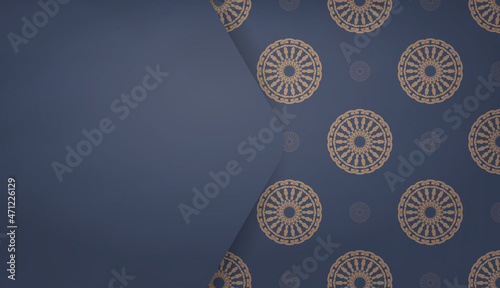 Background in blue with indian brown ornaments and place for logo or text
