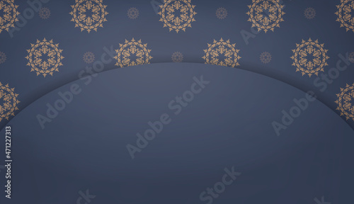 Background in blue with indian brown ornaments for design under your logo