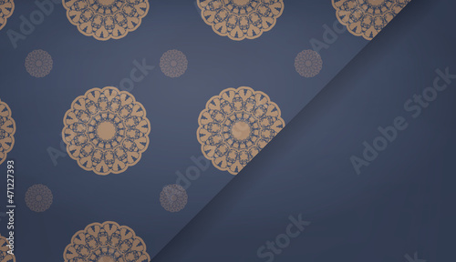 Background in blue with indian brown ornaments for design under your logo or text