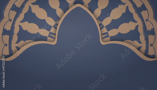 Background in blue with indian brown pattern and place for logo or text