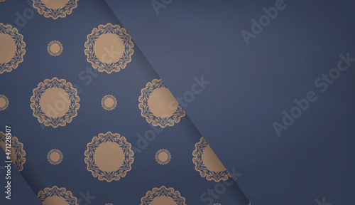 Background in blue with indian brown pattern and space for your logo