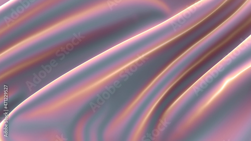 Pleats on the mother-of-pearl fabric. Abstract background of waves of fabric. 3D render