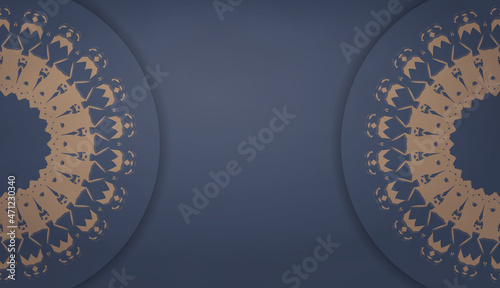 Background in blue with luxurious brown ornaments for design under your logo or text