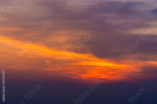 Fototapeta Naklejka Na Ścianę i Meble -  Beautiful view of sky with clouds at sunrise. Partly cloudy. Colorful sunset. Natural sky background texture, beautiful color.