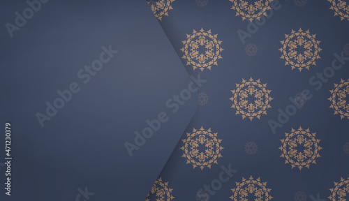 Background in blue with luxurious brown ornaments for design under your logo or text