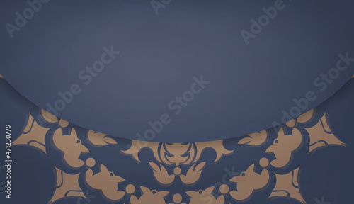 Background in blue with luxurious brown pattern and space for logo or text