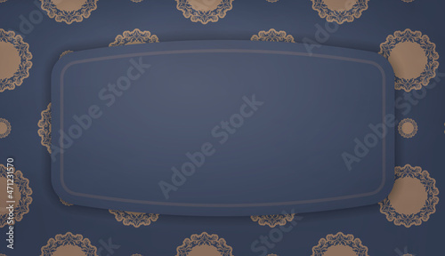 Background in blue with vintage brown ornament and space for your logo