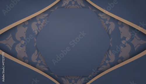 Background in blue with vintage brown ornament for design under logo or text