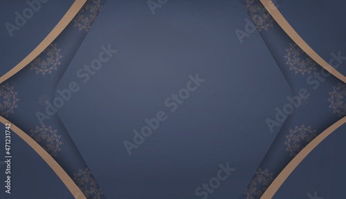 Background in blue with vintage brown ornament for design under logo or text