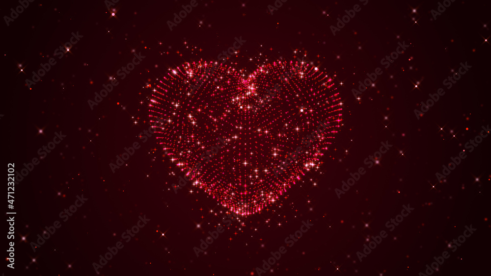 red heart on black background,shinny and glitter stars and particles red heart on black background,shinny and glitter stars and particles