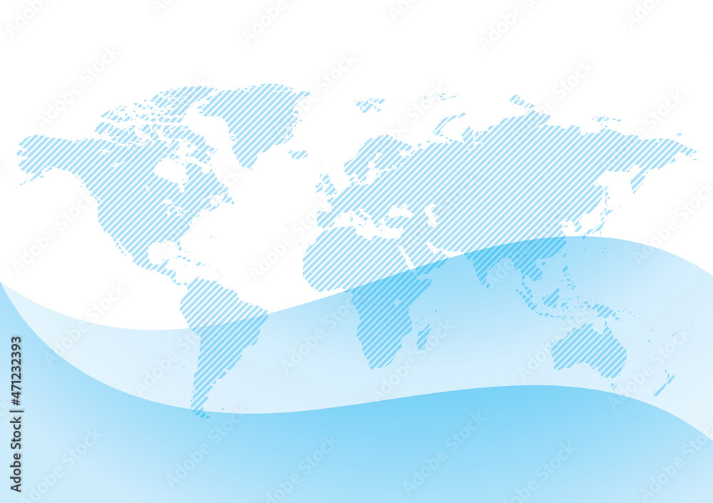 white and light blue background with striped blue world map - vector